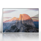 Acrylic print of Yosemite scenery in muted earth tones, framed in white, suited for modern art wall decor or nursery.