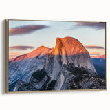 Framed canvas of Yosemite landscape in muted greens and blues, ideal for bedroom wall art.