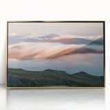 Mid-century modernist art depicting Vail, Colorado scenery in muted earth tones, framed acrylic print.