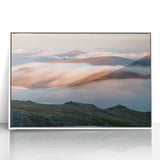 Acrylic print of Vail, Colorado scenery in muted earth tones, framed in white.