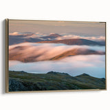 Framed canvas featuring a vintage-style landscape painting of Vail, Colorado in gold and black tones.