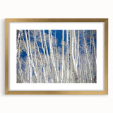 Extra large abstract art print depicting an Aspen, Colorado scenery in textured gold and earth tones, framed with a mat.