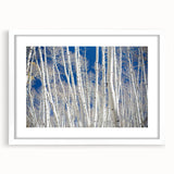 Abstract art print of Aspen, Colorado in muted earth tones on a framed white mat, ideal for dining room decor.