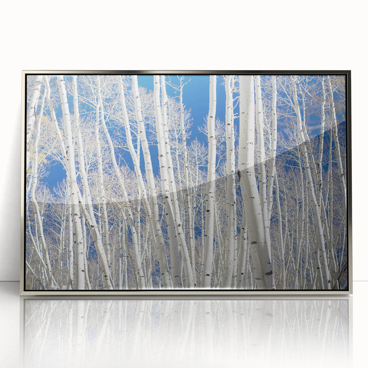 Mid-century modernist art depicting Aspen, Colorado scenery in muted earth tones on a framed acrylic print.