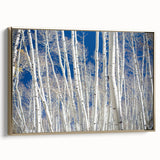 Framed canvas of Aspen, Colorado landscape with autumn trees in gold and black tones, suitable for bedroom wall art.