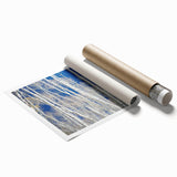 Extra large rolled print of Aspen trees in Colorado with muted earth tones, ideal for classy bathroom wall art.