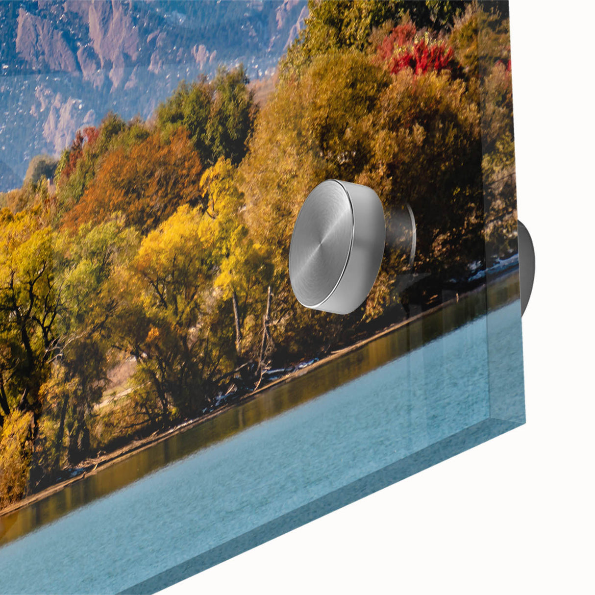 Large abstract wall art of Boulder, Colorado in vibrant colors on acrylic glass, suitable for dining room ambiance.