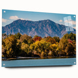 Acrylic print of a Boulder, Colorado landscape in muted earth tones, suitable for bedroom or dining room decor.