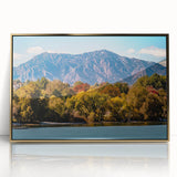 Mid-century modernist style large art print of Boulder, Colorado landscape in acrylic frame, using earth tones.