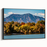 Black and white framed canvas depicting a vintage-style landscape of Boulder, Colorado, ideal for bedroom decor.
