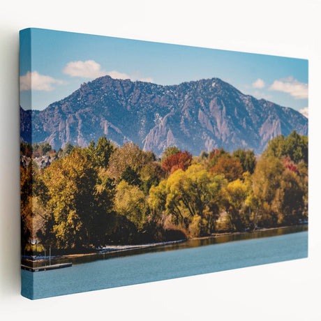 Scenic Boulder, Colorado landscape on large stretched canvas, featuring earthy green and blue tones.