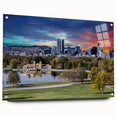 Acrylic print of a large abstract depiction of Denver, Colorado in muted earth tones.
