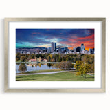 Textured abstract art print of Denver skyline in muted earth tones on a framed canvas, ideal for bedroom decor.