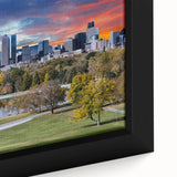 Black wall art depicting a textured Colorado Denver scenery in vibrant colors on a framed canvas.
