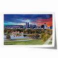 Rolled print of Denver skyline with pastel shades, ideal for art wall dining room.