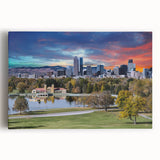 Black and white photo of Denver skyline on large stretched canvas, suitable for kitchen wall art.