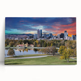 Black and white photo of Denver skyline on large stretched canvas, suitable for kitchen or bedroom wall art.