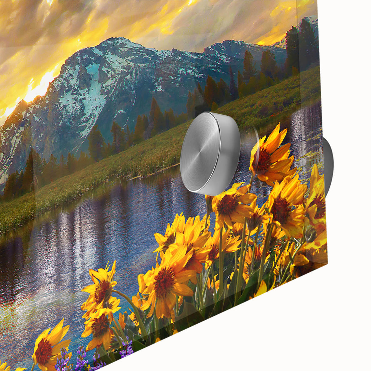 Large abstract depiction of the Rocky Mountains in muted earth tones on acrylic glass, suitable for dining room art.