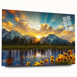 Acrylic print of the Rocky Mountains in muted earth tones, ideal for bedroom or dining room art.