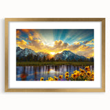 Extra large wall art featuring an abstract print of the Rocky Mountains in textured hues of blue and gray, framed in gold.