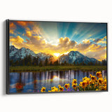 Black and white landscape art painting of the Rocky Mountains on framed canvas, ideal for bedroom wall decor.