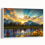 Vintage poster art of Colorado Rocky Mountains in colorful hues on a white framed canvas, ideal for living room decor.