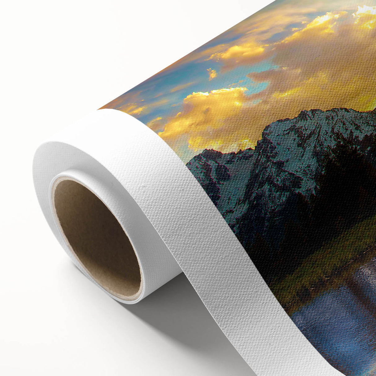 Art Deco-style poster of the Rocky Mountains in muted earth tones on rolled canvas, ideal for nursery wall art.