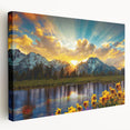 Rocky Mountains landscape on stretched canvas, featuring natural earth tones, ideal for kitchen wall art.