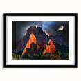 Colorful abstract art print of Colorado Springs, featuring vibrant, textured hues on a large framed canvas.