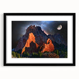 Colorful abstract art print of Colorado Springs, featuring vibrant, textured hues on a large framed canvas.