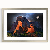 Textured abstract art print of Colorado Springs in muted earth tones, framed in silver, ideal for bedroom art.