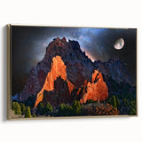 Landscape painting of Colorado Springs on framed canvas with gold tones, suitable as wall art for bedrooms.