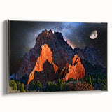 Landscape art painting of Colorado Springs with colorful palette, framed in silver, on canvas.