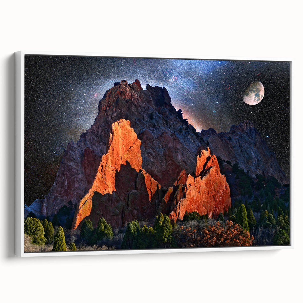 Vintage poster art of Colorado Springs with colorful accents on a framed canvas, ideal for living room decor.