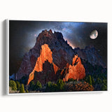 Vintage poster art of Colorado Springs with colorful accents on a framed canvas, ideal for living room decor.