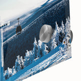 Acrylic print of a large abstract depiction of Telluride, Colorado in mid-century modernist style.