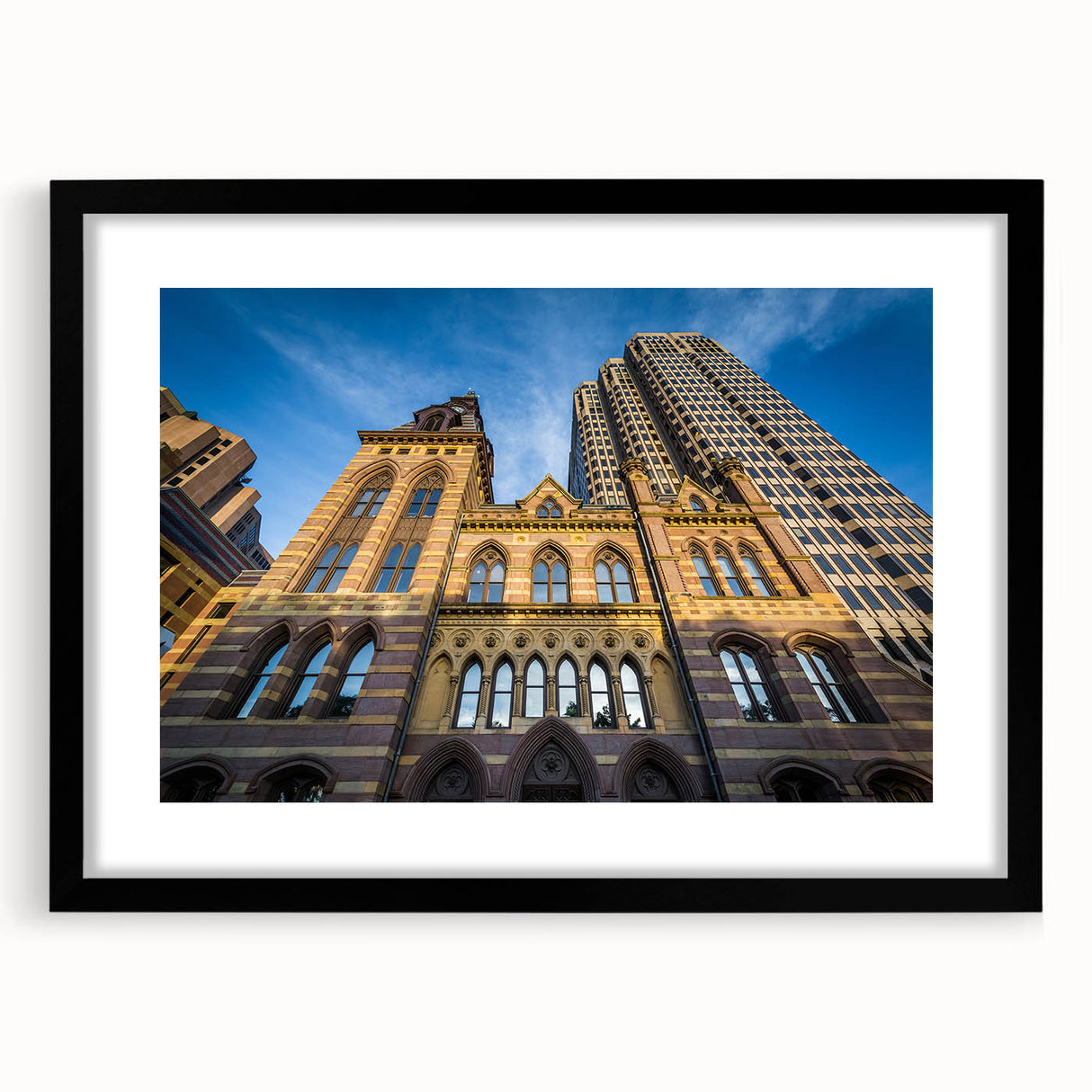 Abstract art print featuring a colorful, textured depiction of a Connecticut landscape on a large, framed canvas.