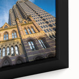 Extra large framed canvas featuring a textured depiction of a Connecticut scenery in black with colorful accents.
