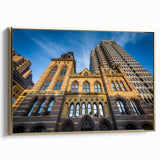 Framed canvas of a Connecticut landscape in vintage poster style with gold frame, ideal for bedroom wall art.