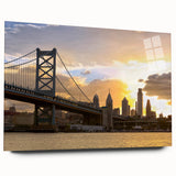 Large abstract wall art depicting a serene Delaware landscape in soft blue and green tones on acrylic glass.