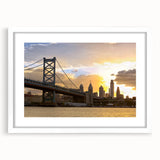 Abstract art print of Delaware scenery in muted earth tones on a framed white mat, suitable for dining room decor.