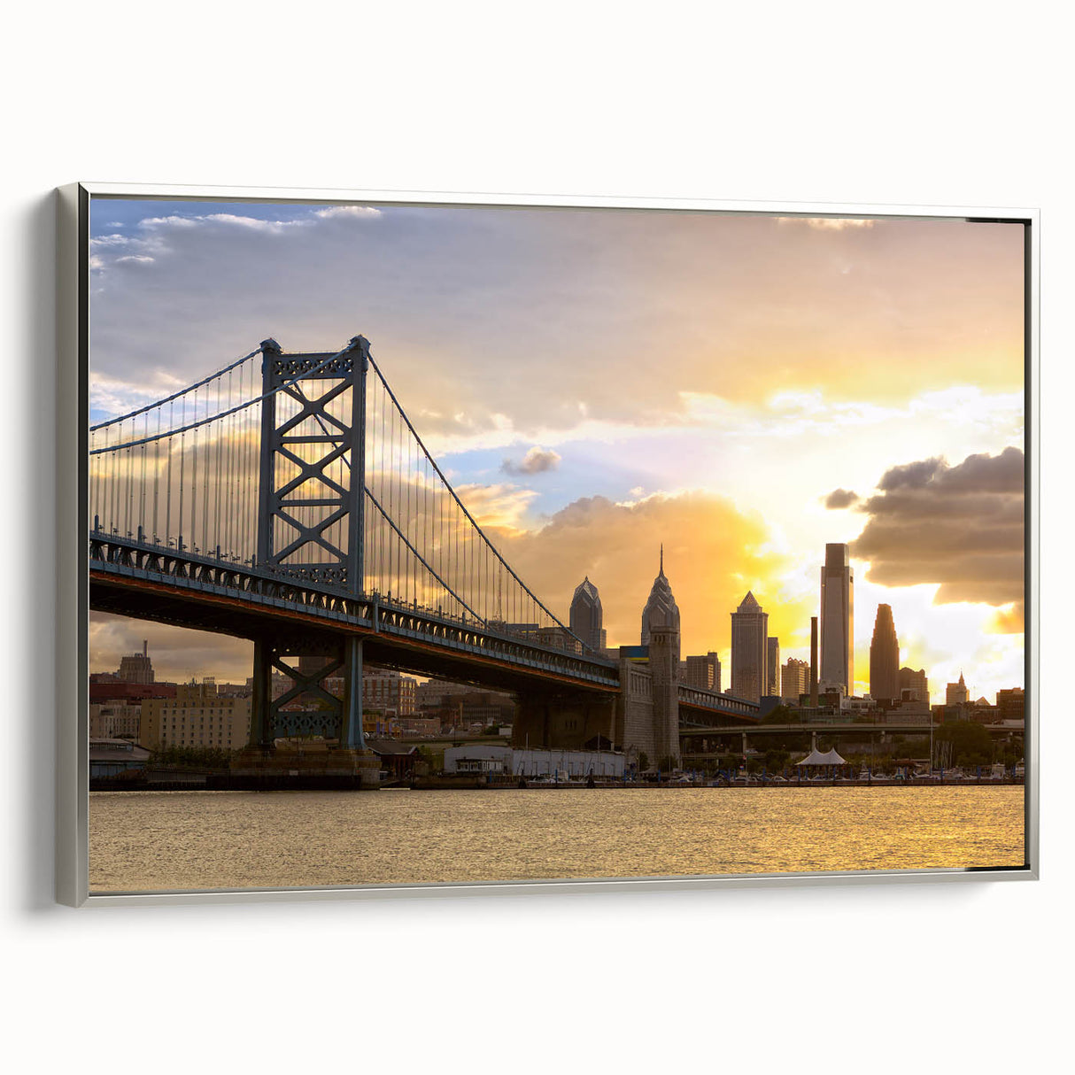 Framed canvas featuring a vintage-style Delaware landscape with colorful art accents.
