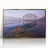 Framed acrylic print of the Everglades with muted green and blue tones, ideal for modern art wall decor.