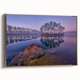 Framed canvas depicting a serene Everglades landscape in muted greens and blues, ideal for bedroom wall art.