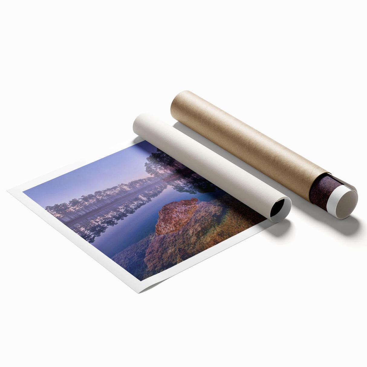Everglades landscape on rolled print with lush greenery and water, suited for large living room or bathroom wall art.