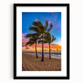 Abstract art print depicting vibrant Fort Lauderdale scenery on textured canvas, framed in black.