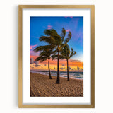 Extra large abstract art print of Fort Lauderdale skyline in textured gold frame, ideal for living room decor.