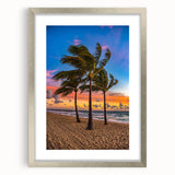 Textured art of abstract Fort Lauderdale scenery in muted blue and green tones on a silver-framed canvas.