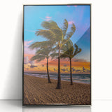 Mid-century modernist art depicting Fort Lauderdale scenery in muted blue and silver tones on a framed acrylic print.