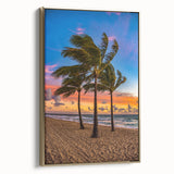 Framed canvas of Fort Lauderdale landscape in vintage poster style with a black and gold color palette.